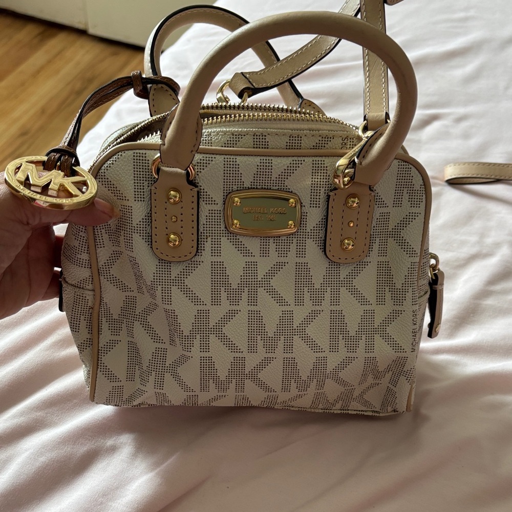 Michael Kors Beige Mini Bag with Gold Accents